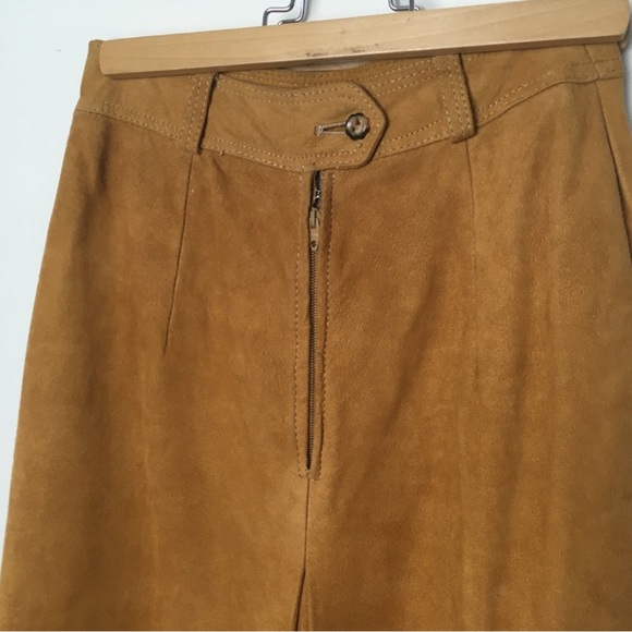 VINTAGE Tan Camel Suede A Line High Waist Midi Skirt XS - Picture 4 of 6